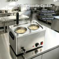 Machine à Cuire les Pâtes Électrique Commerciale en Acier Inoxydable avec 2 Paniers, Cuiseur à Nouilles pour Soupe, Nouilles, Raviolis et Hot Pot
