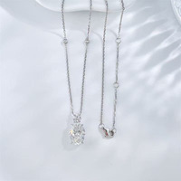 Collier Pendentif en Or Blanc 18 carats avec Diamant de Laboratoire, Chaînes Ajustables Minimalistes de Luxe pour Clavicule, Diamant Ovale et Rond, Chaînes Délicates et Tendance