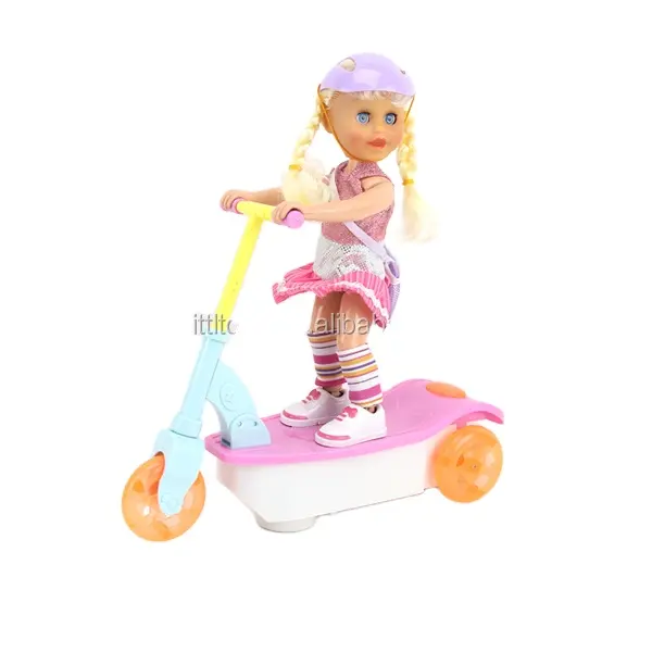Lovely Cute Scooter Riding Toy Doll with Colorful LED Light & Music Playing 