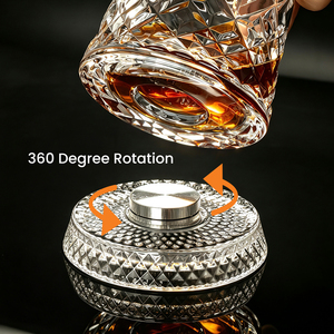 Ensemble de verres à whisky rotatifs à 360 degrés avec base en cristal, verres à whisky taillés en diamant de qualité supérieure, verres à whisky Old Fashioned, verres à bourbon, articles de bar - Product Image 4