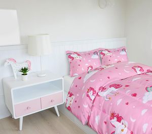 Siêu Nóng Bán Màu Hồng Unicorn Trẻ Em Phim Hoạt Hình In Bộ Đồ Giường Bộ Thân Thiện Với Môi <span class=keywords><strong>Comforter</strong></span> Và Tấm Bộ Cho Phòng Ngủ Cho Người Lớn - Product Image 2