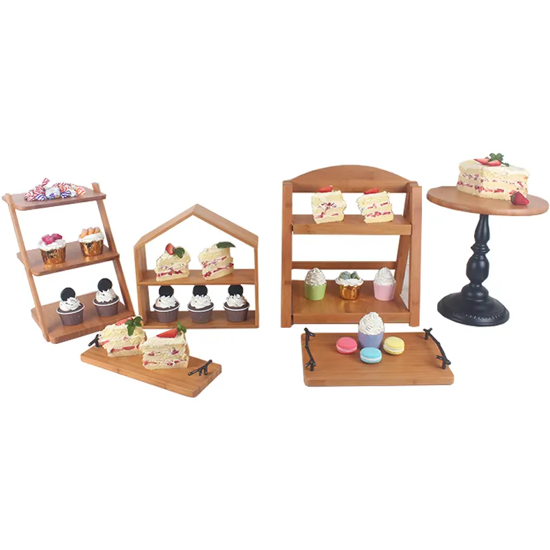 Best Quality Customized Wooden Dessert Display Holder Stand Decoration Wood Cup Cake Tray