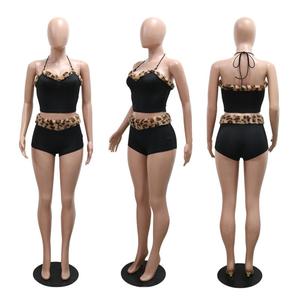 Summer New <strong>Women's</strong> Two Piece <strong>Shorts</strong> Set Leopard Print Patchwork Lace-up Halter Top Slim <strong>Shorts</strong> <strong>Suit</strong> <strong>Women</strong> - Product Image 2