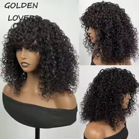 En stock perruques courtes ondulées Bob avec franges pour femmes noires perruques de cheveux humains fabriquées à la machine sans dentelle