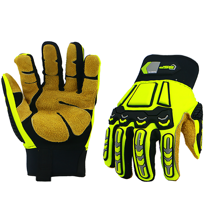 High Quality Extra high abrasion resistance Anti-Cut Impact protection Petrochemical industry Cowhide Leather Impact Gloves