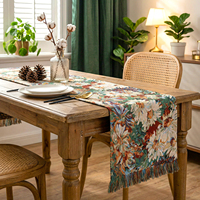 Chemin de table floral tissé en polyester/coton, motif rose vintage avec feuilles et pompons, style ferme, écologique, pour mariage et décoration intérieure