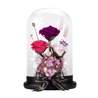 Rose éternelle sous cloche en verre, taille moyenne, trois vies, trois fleurs éternelles, cadeau pour maman, épouse, petite amie, anniversaire, Noël