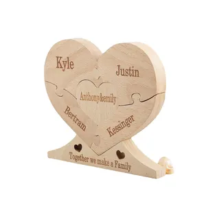 Artesanías decorativas de madera en forma de corazón Día de San Valentín Mensaje de boda rompecabezas de corazón de madera personalizado