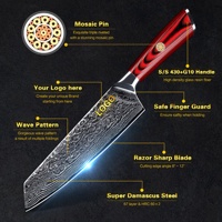 Couteau Kiritsuke en acier Damas VG10 à 67 couches avec manche rouge G10, couteau de chef de cuisine avec boîte cadeau