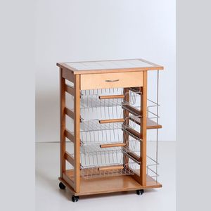 Carrito de Cocina Moderno MASLEGNO de Madera Maciza de Haya Auténtica con Cajón, Porta Botellas, Asas de Hierro y Ruedas de Plástico, Funcional - Product Image 1