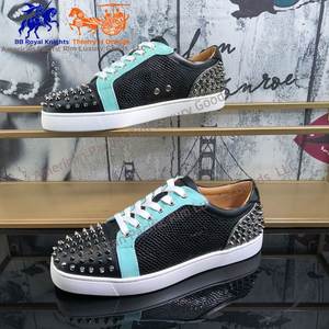 Chaussures décontractées rétro de marque pour hommes et femmes, légères, en cuir véritable, avec doublure de luxe et paillettes, style Louboutin - Product Image 1