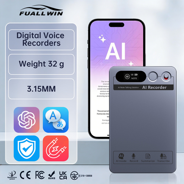 Smart AI Voice Recorder MP3 32kbps 35 Hours 32GB/64GB Storage ChatGPT Transcription Mind Map 152 Languages OEM ODM Supplier