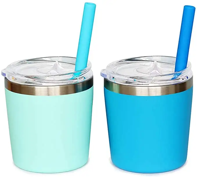 Stackable Stainless Steel Kids Cups for Toddlers Powder Coated Vacuum Insulated Tumblers BPA Free Lids and Silicone Straw