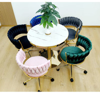 Fauteuil de Bar ou de Salon de Maquillage Pivotant de Luxe en Velours Réglable à 360° de Style Nordique avec Roues pour Cuisine et Salle à Manger