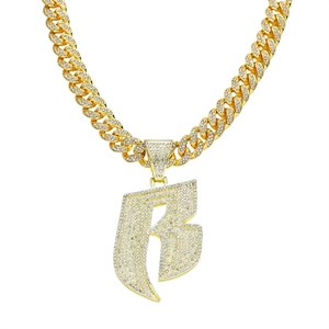 Collar con Colgante de Estilo Hip Hop Europeo Americano, Chapado en Oro/Plata, con Letras de Alfabeto en Latón y Pedrería, Personalizable - Product Image 5