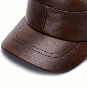 Gorra Deportiva Vintage para Hombre, Material de Cuero Vacuno Auténtico, Diseño Plano y Cálido para Otoño e Invierno, Logotipo Personalizado, Estilo Urbano, Tejido Común - Product Image 3