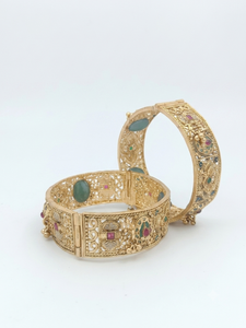 DIVYORO Classic-Inspired Antique Gold Hinged <b>Bangle</b> Floral Motifs Ethnic Bridal Jewelry Women Wedding Fest Orissa 90g 2/4 - Product Image 1
