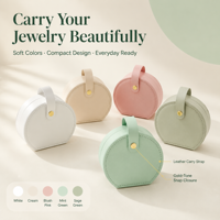 Étui de voyage demi-rond en cuir pour bijoux, boîte de rangement portable multi-compartiments pour bagues, boucles d'oreilles, colliers, cadeau