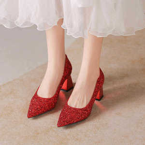 Escarpins à paillettes 6555E à bout pointu et talon carré, chaussures de mariée et de soirée - Product Image 3