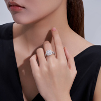 Bague en argent sterling S925 avec moissanite 1 carat, double halo, taille coussin, tige fendue, taille brillant rond, pour femme
