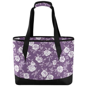 Sac isotherme portable à motif floral pour pique-nique, sac fourre-tout isotherme personnalisé avec logo, sac de courses isotherme avec fermeture éclair - Product Image 3