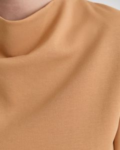 Elegant Camel Cowl Neck Bodycon Midi Dress for Women, Long Sleeve Slim Fit Formal Office Wear - Product Image 6