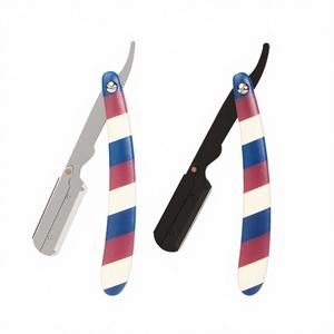 Rasoir manuel en acier inoxydable avec manche en plastique, brosse à barbe en crin de cheval, outil de toilettage pour le rasage du visage des hommes - Product Image 4