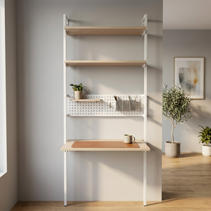 Modern Ladder <b>Desk</b> with Wood <b>Shelves</b> and Pegboard Storage for Home Office Minimalist Design Freestanding Assembly Required - Product Image 1