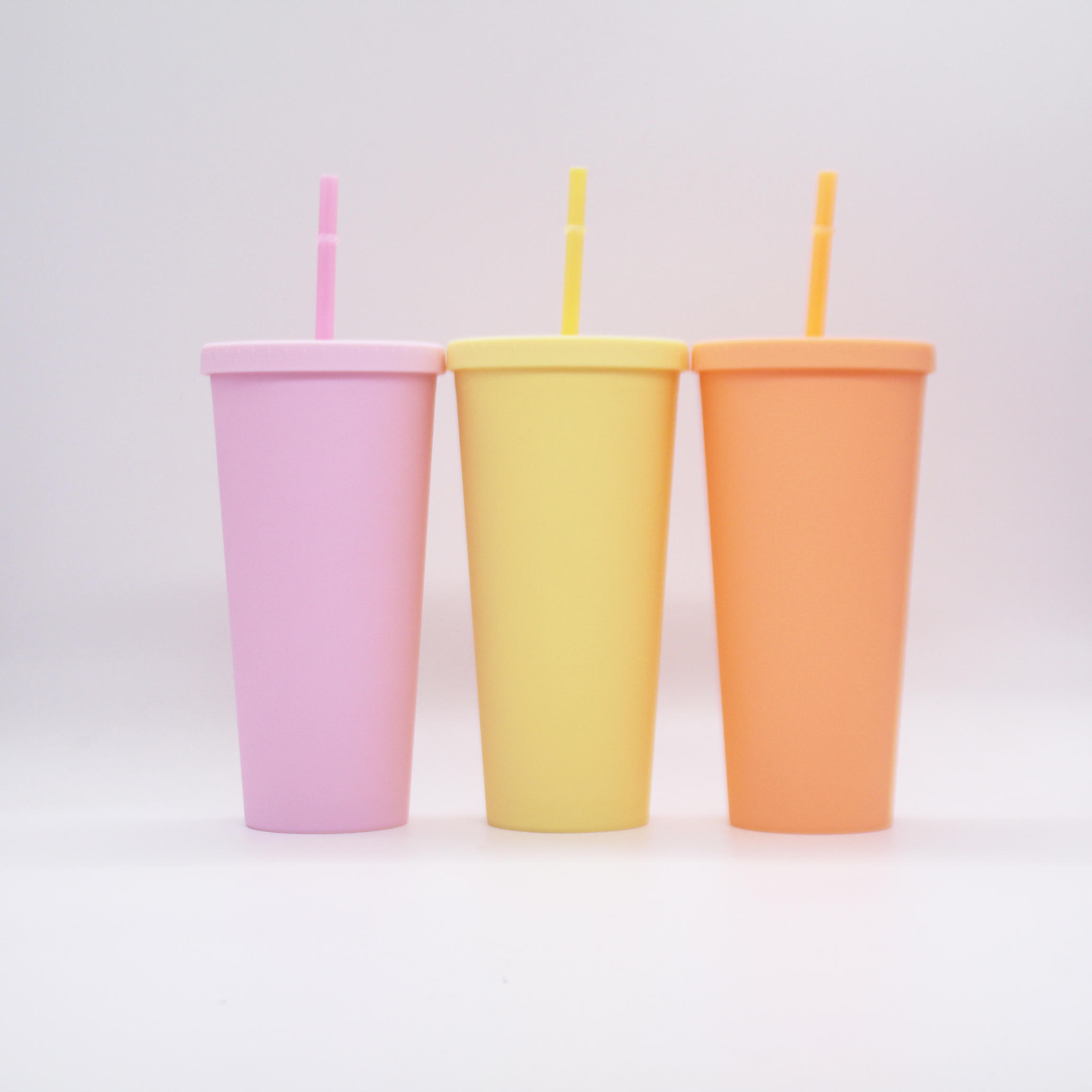 Amazon Hot Selling 24oz Purple Double Wall Matte Acrylic Straw Tumbler 720ml Matte Reusable Boba Tea Cup with Straw and Lid