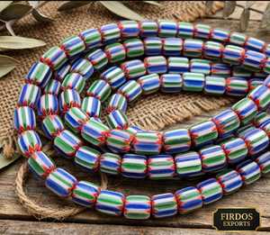Perles Chevron en Verre en Gros Rayées Jaune Bleu Blanc Multicolore pour la Fabrication de Bijoux Africains Kalinga Philippines en Boîte - Product Image 4
