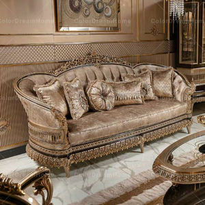 Ensemble de canapés dorés de luxe sculptés à la main Canapés en bois royaux antiques Ensembles de meubles de salon classiques en Turquie - Product Image 1