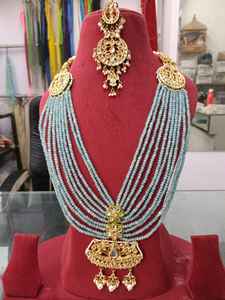 Ensemble de colliers longs de créateur, boucles d'oreilles, bijoux de mariée en laiton polonais fabriqués à la main pour la célébration de la fête de fiançailles de mariage - Product Image 2