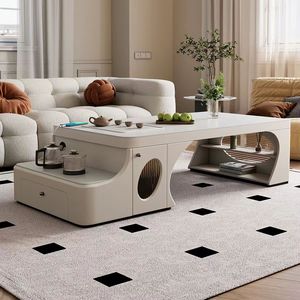 โต๊ะชงชาแบบยืดหดได้ ดีไซน์หรูหราทันสมัย ทำจากแผ่นหิน พร้อมฟังก์ชั่นชงชาในตัว - Product Image 1