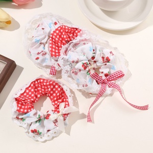 Grande élastique à cheveux décontractée faite à la main, avec nœud en dentelle et motif fraise, style champêtre, haut de gamme, pour <span class=keywords><strong>chignon</strong></span> - Product Image 2
