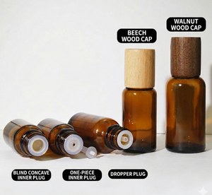 Bouteille en verre ambré écologique avec couvercle en bois 10ml 15ml 30ml 50ml Bouteille personnalisée pour sérum cosmétique avec bouchon à vis pour soins de la peau - Product Image 1