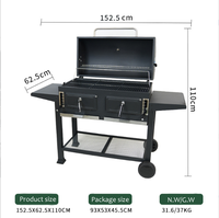 Barbecue portable d'extérieur en bois, grands grils à charbon de bois, chariot de barbecue, fumoir, barbecue avec table double pliable