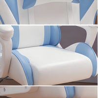 Chaise de jeu blanche et bleue pivotante pour ordinateur, siège de bureau à dossier haut avec accoudoirs rembourrés et inclinables pour la maison