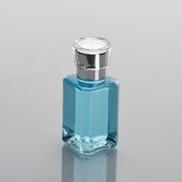 Flacon de parfum de luxe bleu rectangulaire 30ml 50ml 100ml avec impression sérigraphique, emballage cosmétique carré avec bouchon argenté