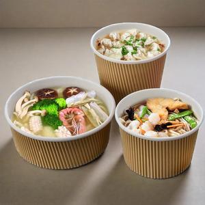 30 32 36 Oz Round Ripple Wall Paper <b>Bowl</b> <b>Microwaveable</b> Heatable Transparent White Kraft Paper <b>Bowl</b> <b>With</b> Clear PP PS <b>Lids</b> - Product Image 2