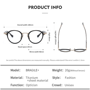 Bragile + sang trọng kính quang học khung kim loại khung kính Retro Eyewear - Product Image 6