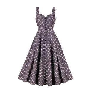 MXN 5318 Women 1950s button large swing polka dots mid length vintage retro style dress for women