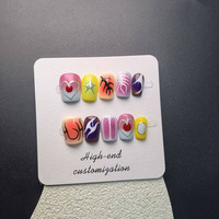 Uñas Postizas de Lujo Hechas a Mano, Forma Ataúd Mediana, con Pegamento en Gel, Diseños de Uñas Acrílicas Modernas al por Mayor, 10 Piezas
