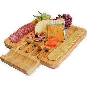 와인 및 치즈 커팅 보드와 나이프 세트 대나무 나무 치즈 보드 칼 세트