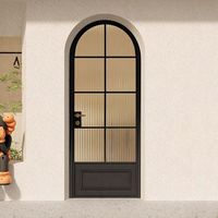 Elegantes puertas de vidrio de hierro y acero de metal de estilo francés Diseño exterior terminado con ventanas de vidrio de arco y características decorativas