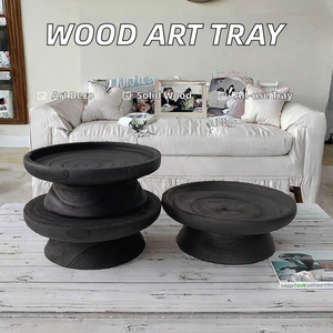 Solid Wood <b>Black</b> Art Deco Retro Floor Aromatherapy Wax Candle Holder Fruit <b>Plate</b> Snack Tray Chinese Wedding Decorative Ornament - Product Image 2
