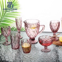 Gobelet à vin en verre violet de haute qualité, couleur unie, 300 ml, fabriqué à la machine, verre épais vintage, verrerie à motif diamant