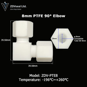 ZDVseal 1/2 "X10mm PTFE 90 derajat konektor siku Ozone tahan untuk industri perawatan air tanaman - Product Image 3