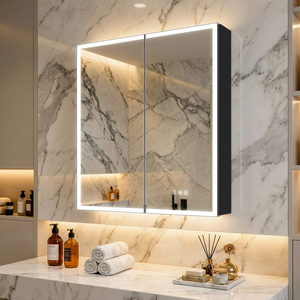 <span class=keywords><strong>Armoire</strong></span> à miroir LED à double porte personnalisable, anti-buée, 3 températures <span class=keywords><strong>de</strong></span> couleur, éclairage intérieur, <span class=keywords><strong>prise</strong></span> USB pour rasoir - Product Image 1