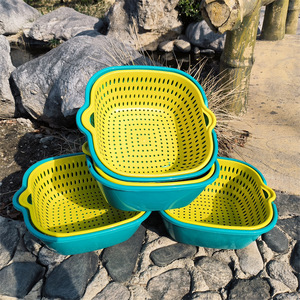 Égouttoir carré en plastique avec poignée 28x25x10cm, panier de lavage de légumes de cuisine, bac de rangement taille M - Product Image 1