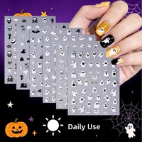 Autocollants lumineux pour ongles d'Halloween, en PET, imperméables, motif fantôme et toile d'araignée, pour décoration DIY des ongles, style Europe et Amérique